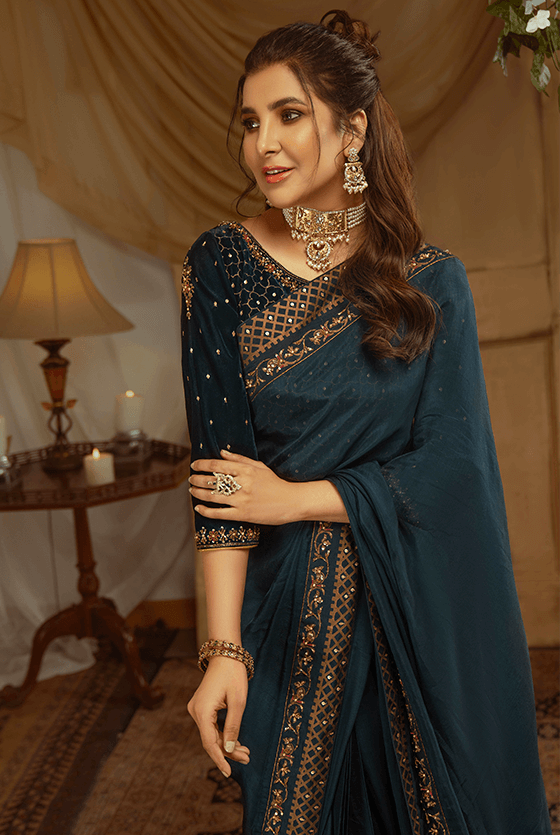 Plum Embroidered Silk Velvet Retro Sari - Sureena Chowdhri